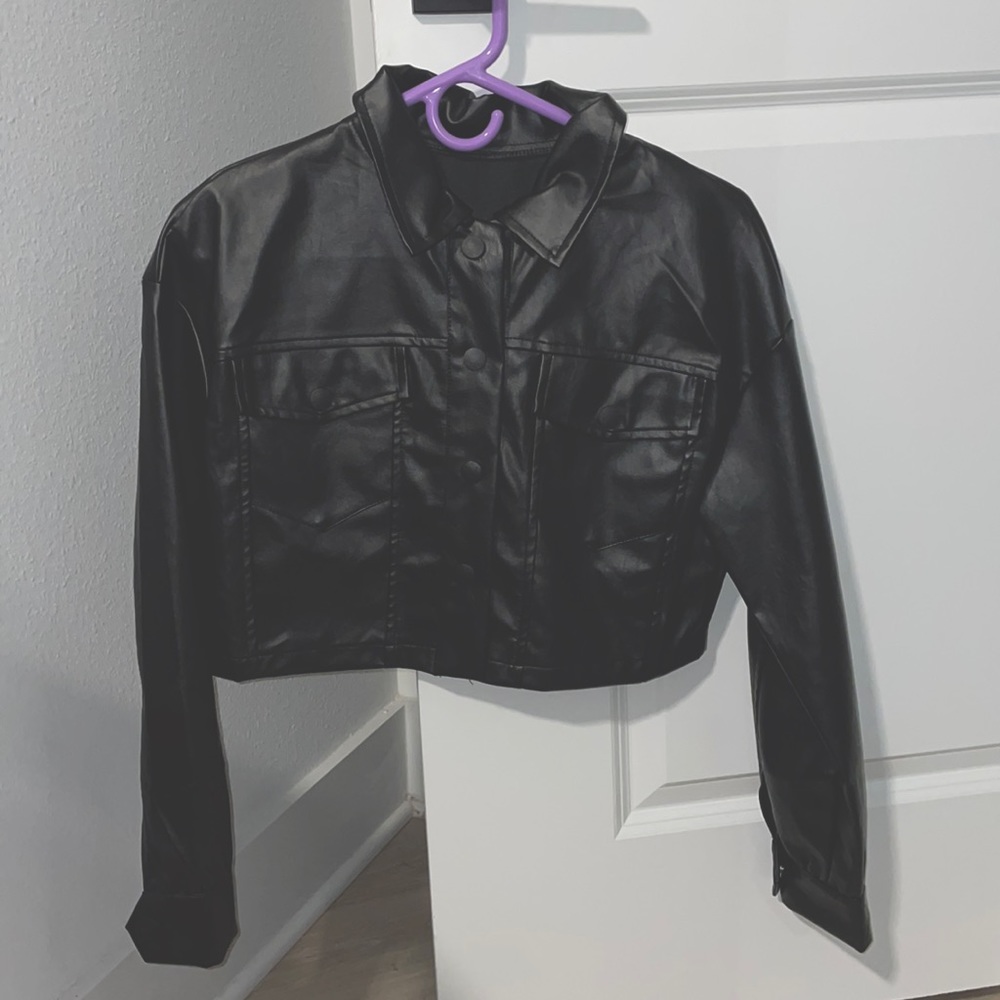 leather crop jacket